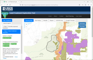 Screenshot of user treatment drawn in the vicinity of the Owyhee Mountains in Idaho with nearby treatments